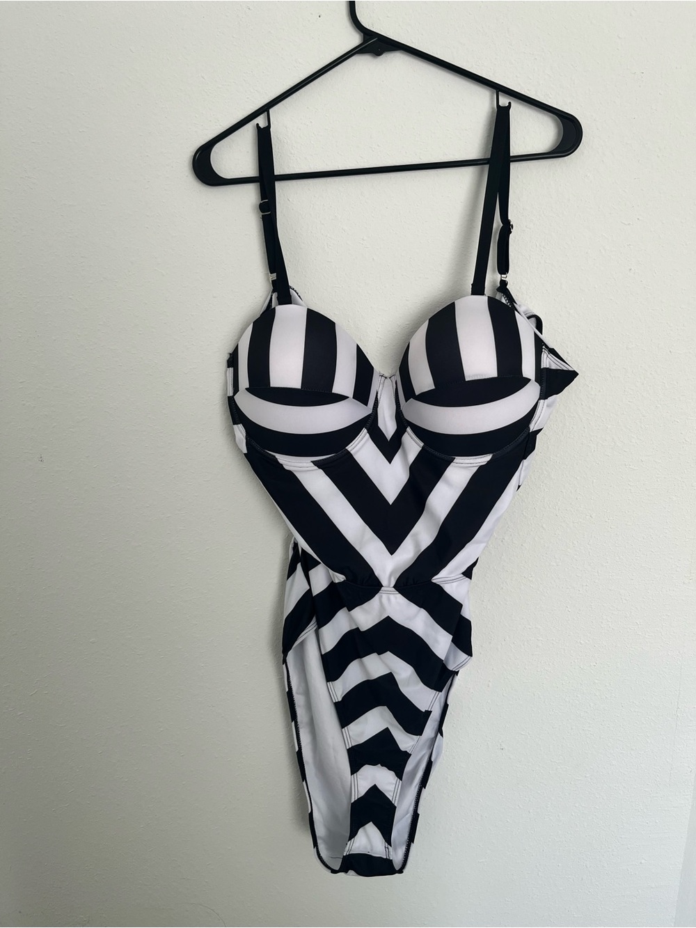 Striped Black & White One-Piece Swimsuit with Supportive Cups